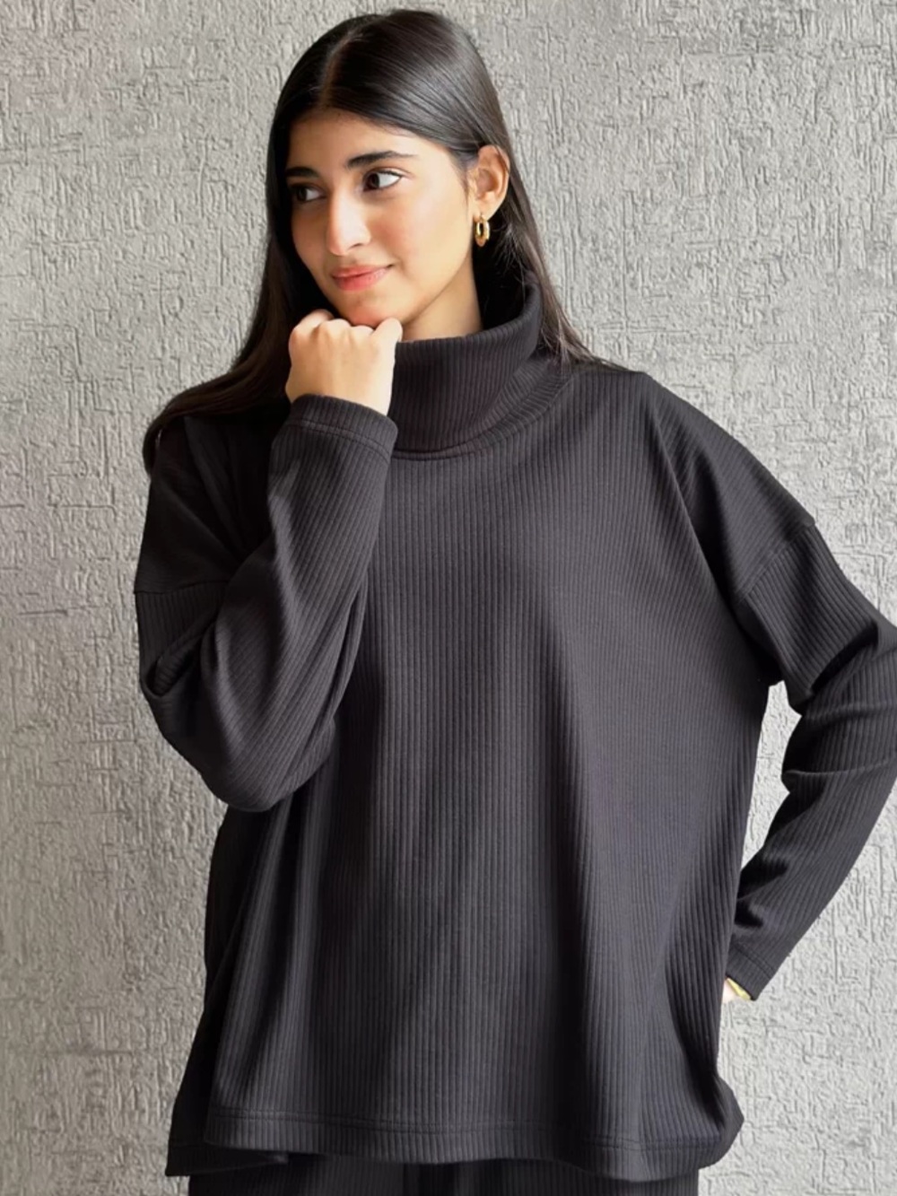 COS Boxy Ribbed Turtleneck Sweatshirt